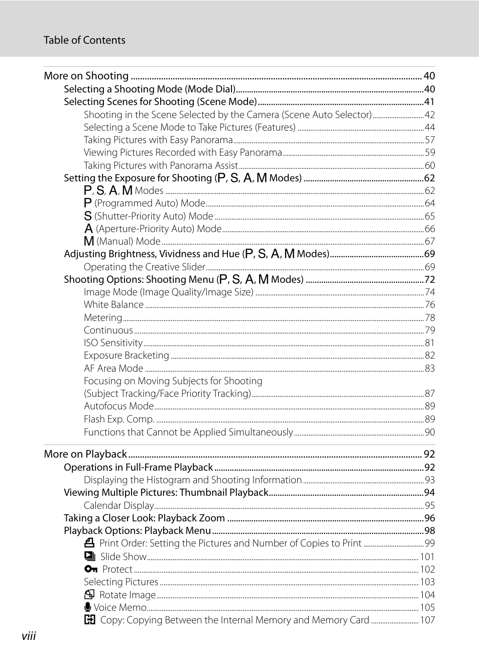 Viii | Nikon Coolpix P300 User Manual | Page 10 / 200