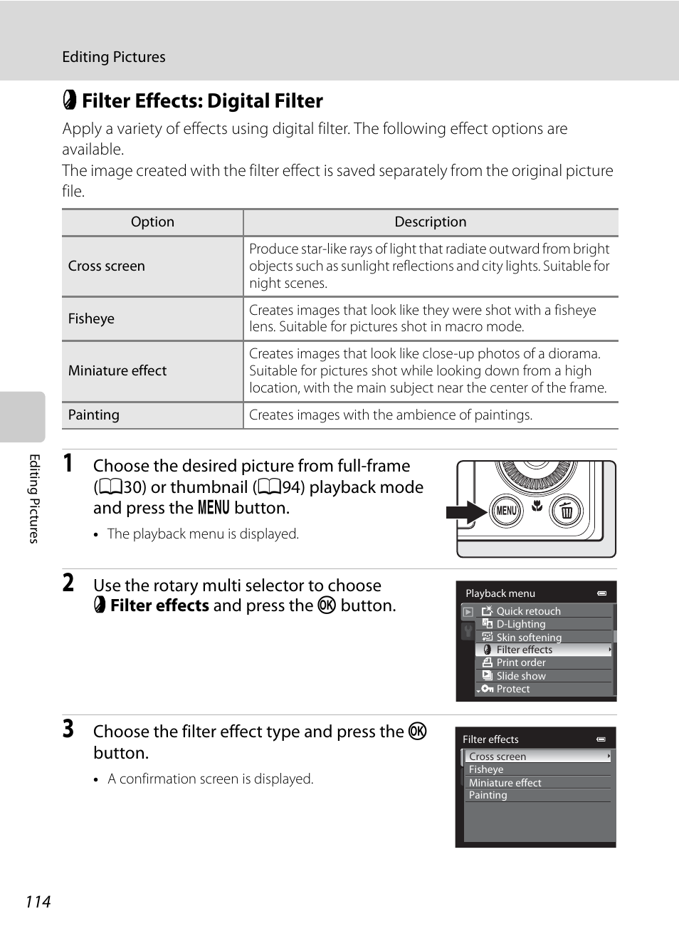 Filter effects: digital filter, P filter effects: digital filter, A114 | A114) | Nikon Coolpix P300 User Manual | Page 126 / 200