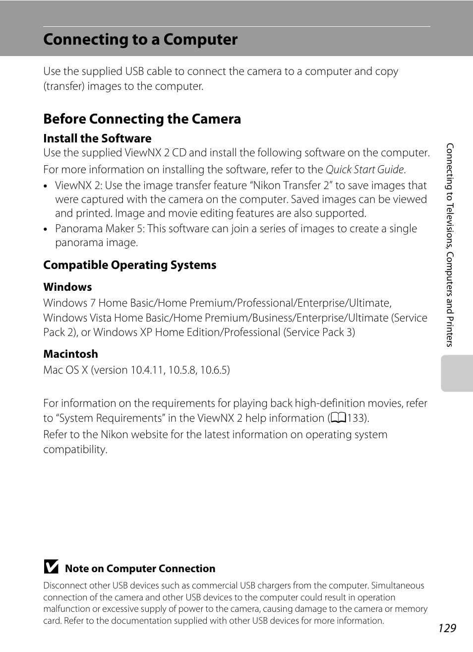 Connecting to a computer, Before connecting the camera | Nikon Coolpix P300 User Manual | Page 141 / 200