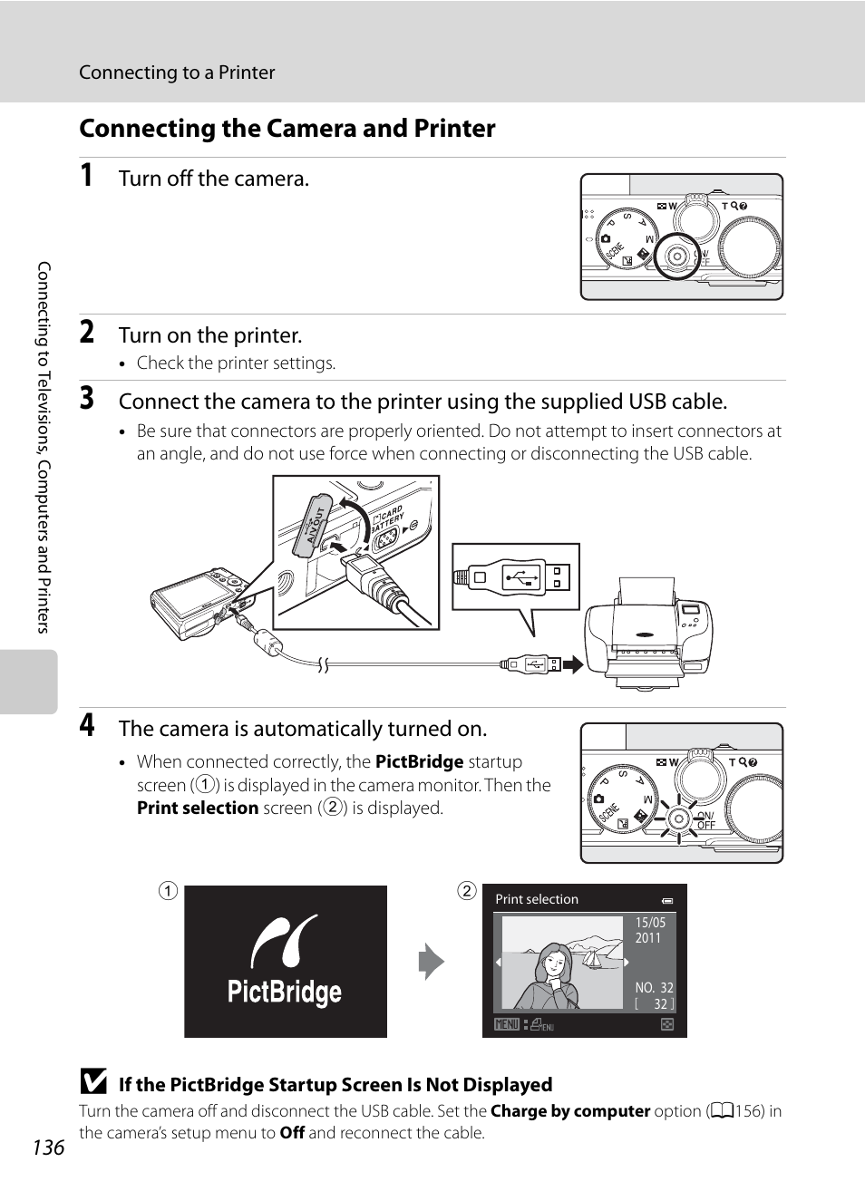 Connecting the camera and printer, A136) | Nikon Coolpix P300 User Manual | Page 148 / 200