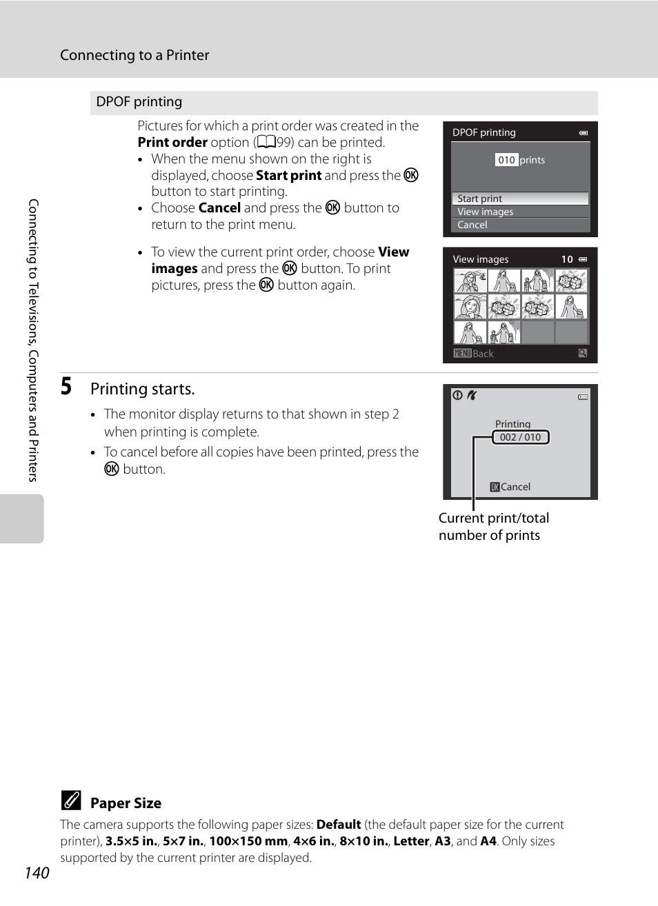 A140), Printing starts | Nikon Coolpix P300 User Manual | Page 152 / 200
