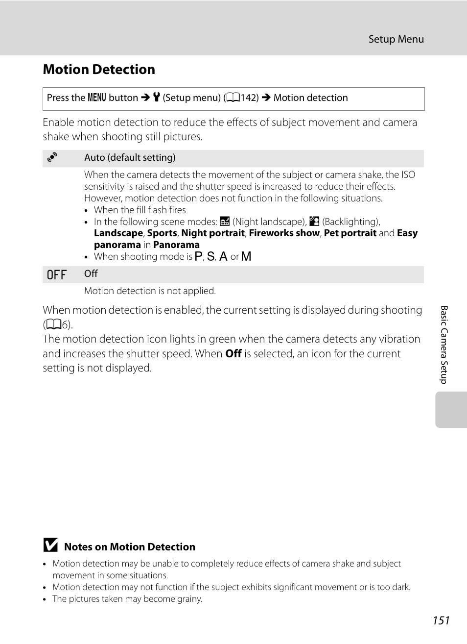Motion detection, A151) i, A151 | Nikon Coolpix P300 User Manual | Page 163 / 200
