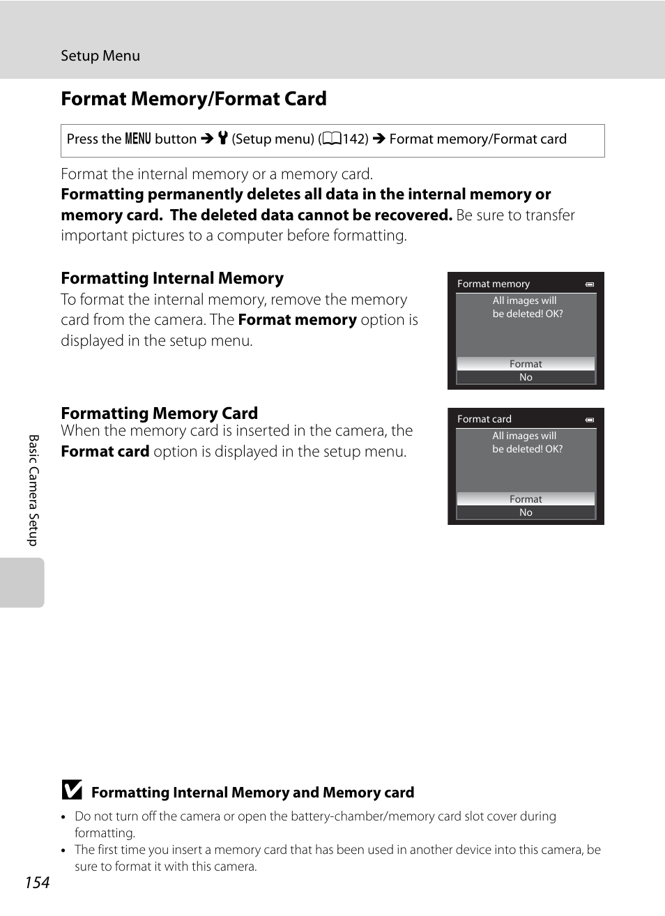 Format memory/format card, A154), A154 | Nikon Coolpix P300 User Manual | Page 166 / 200