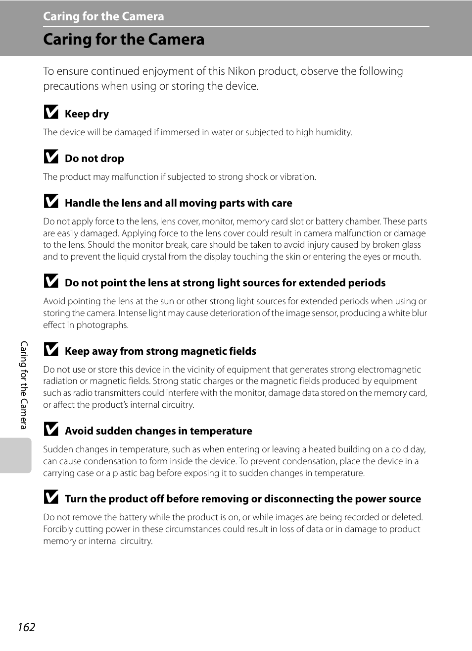 Caring for the camera | Nikon Coolpix P300 User Manual | Page 174 / 200