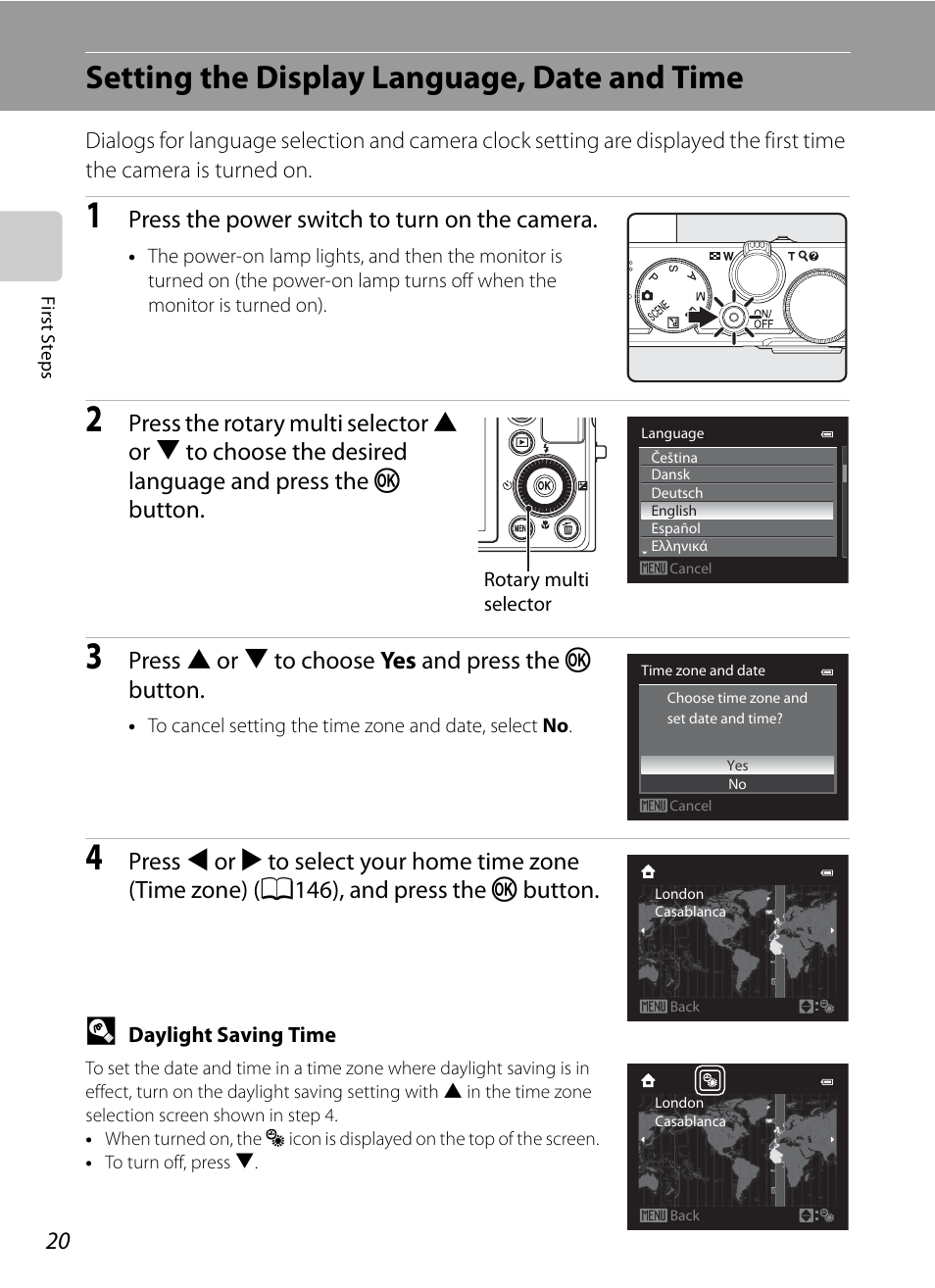 Setting the display language, date and time | Nikon Coolpix P300 User Manual | Page 32 / 200