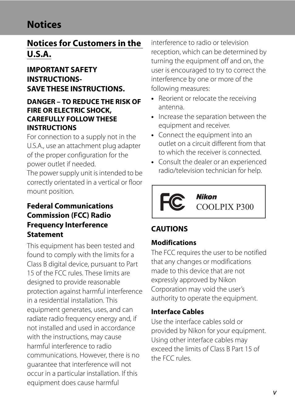 Notices, Notices for customers in the u.s.a, Coolpix p300 | Nikon Coolpix P300 User Manual | Page 7 / 200