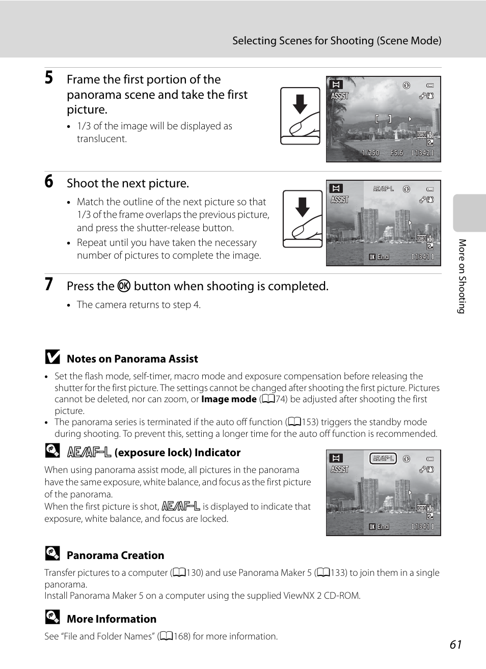 Shoot the next picture, Press the k button when shooting is completed | Nikon Coolpix P300 User Manual | Page 73 / 200