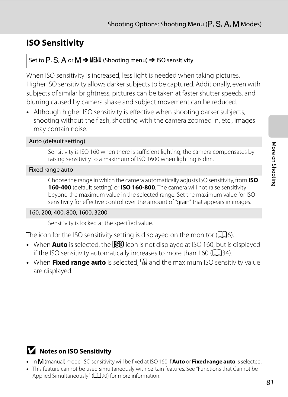 Iso sensitivity, A81), A81) i | Nikon Coolpix P300 User Manual | Page 93 / 200