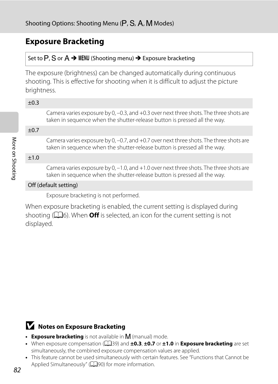 Exposure bracketing, A82) | Nikon Coolpix P300 User Manual | Page 94 / 200