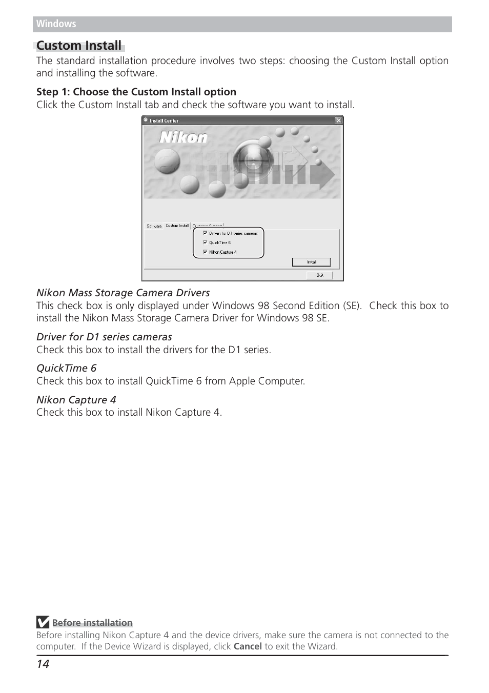 Custom install | Nikon 4.2 User Manual | Page 16 / 83