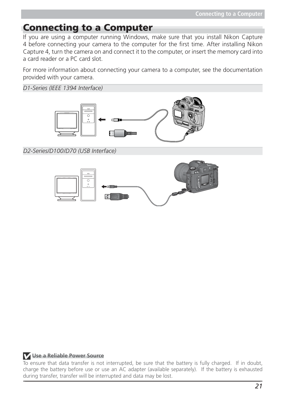 Connecting to a computer | Nikon 4.2 User Manual | Page 23 / 83