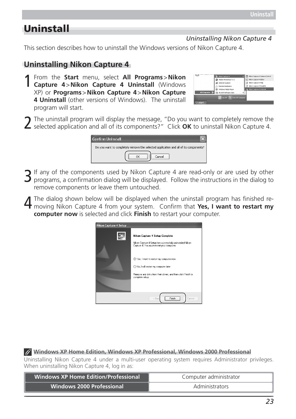 Uninstall | Nikon 4.2 User Manual | Page 25 / 83