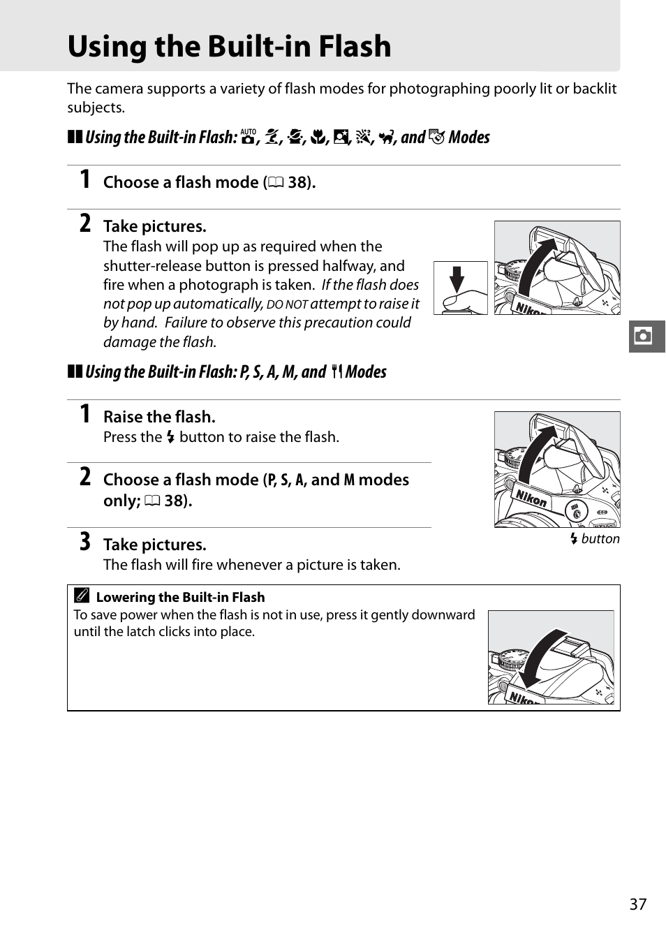 Using the built-in flash | Nikon D5100 User Manual | Page 45 / 92