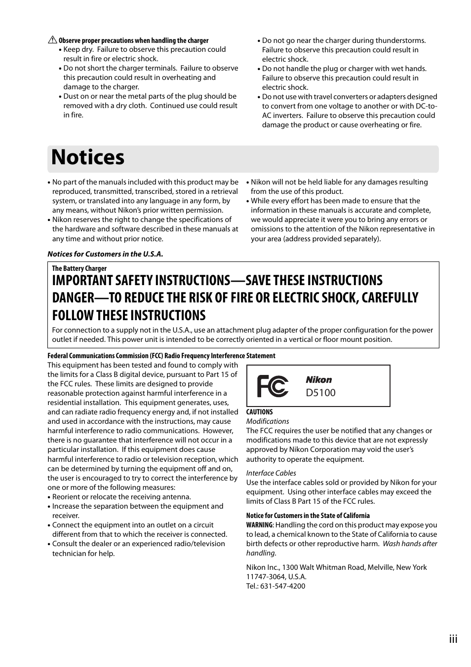 Notices, D5100 | Nikon D5100 User Manual | Page 5 / 92