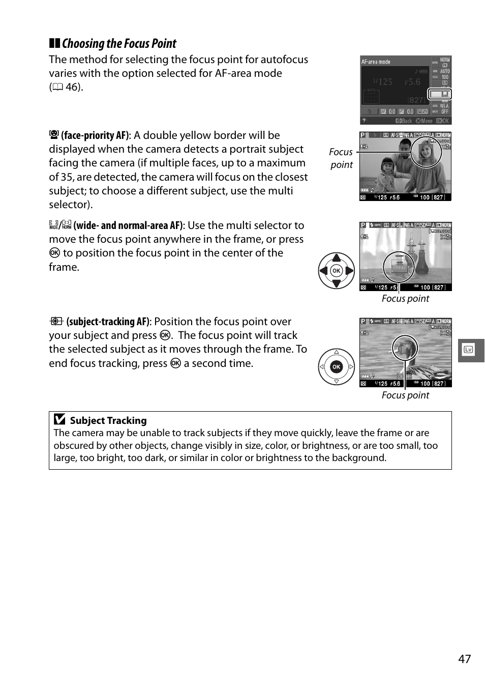 Choosing the focus point | Nikon D5100 User Manual | Page 55 / 92