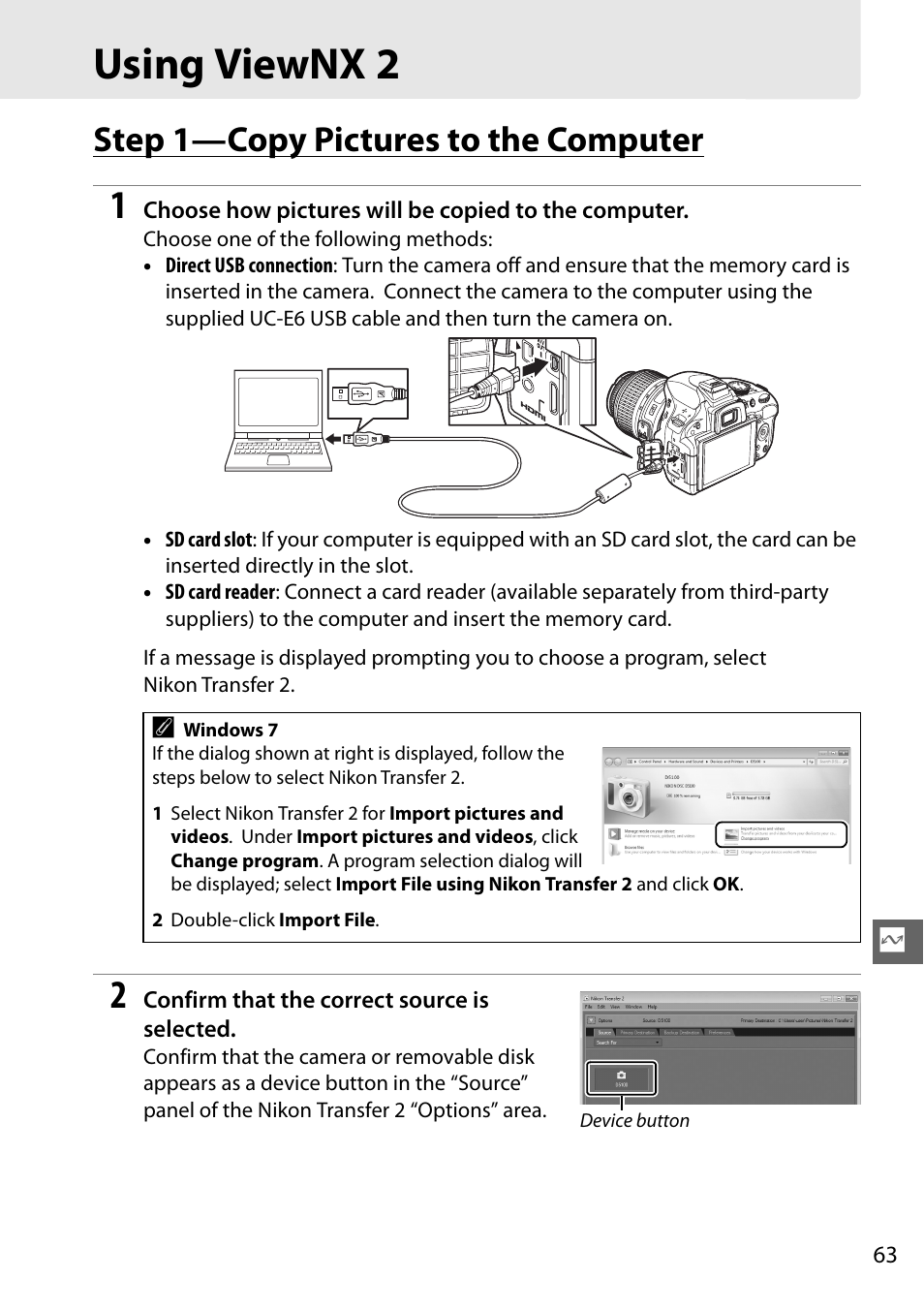 Using viewnx 2, Step 1—copy pictures to the computer | Nikon D5100 User Manual | Page 71 / 92