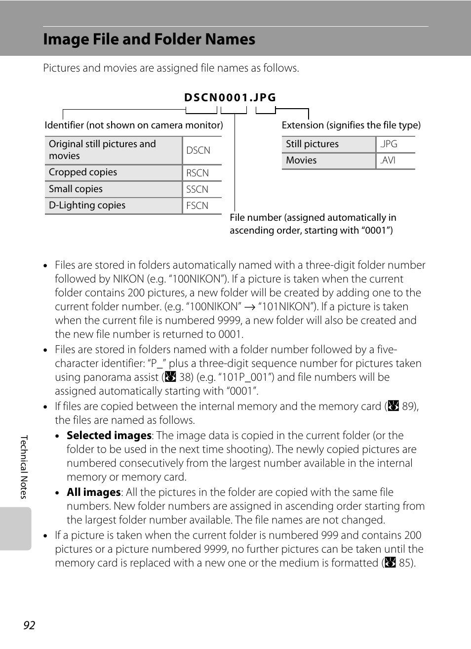 Image file and folder names, A 92) f, A 92) | Er (a 92 | Nikon collpix L16 User Manual | Page 104 / 124