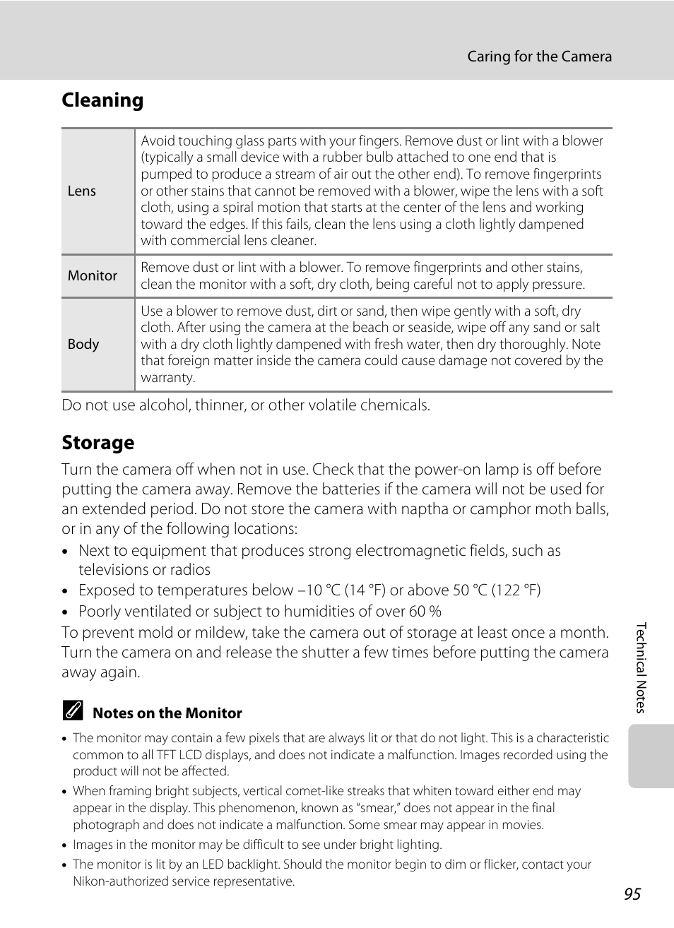 Cleaning, Storage, Cleaning storage | Nikon collpix L16 User Manual | Page 107 / 124