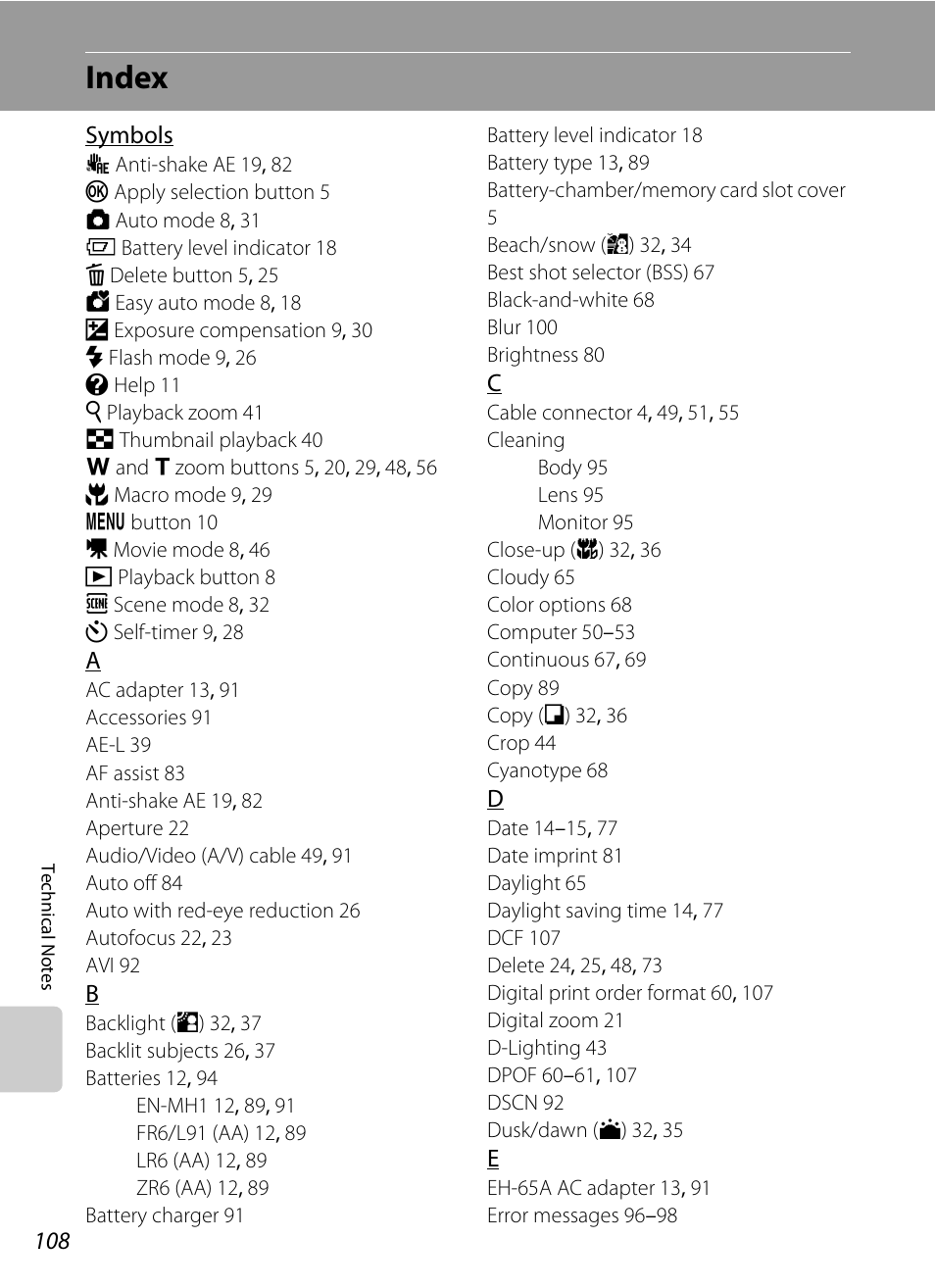 Index | Nikon collpix L16 User Manual | Page 120 / 124