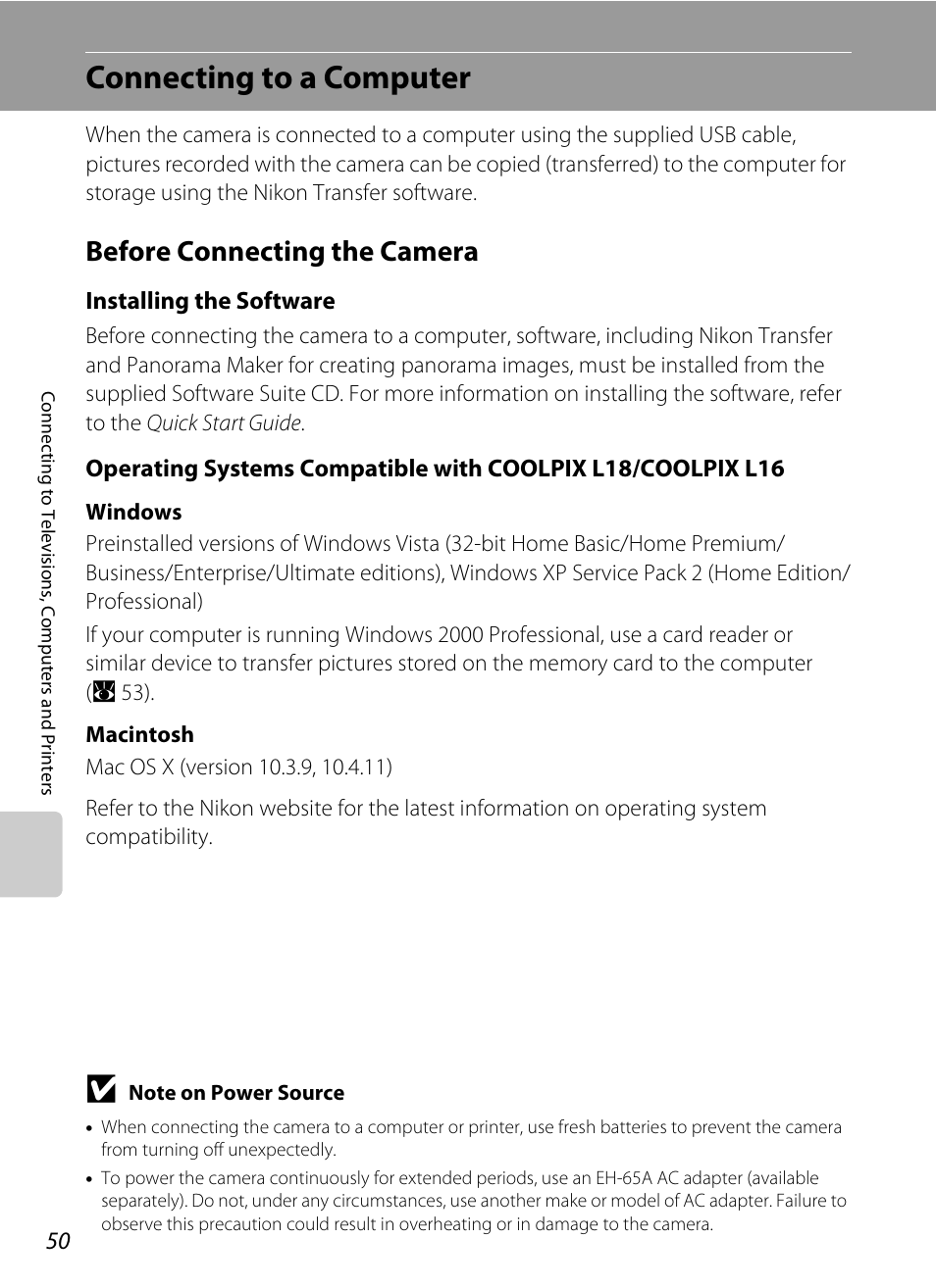 Connecting to a computer, Before connecting the camera | Nikon collpix L16 User Manual | Page 62 / 124