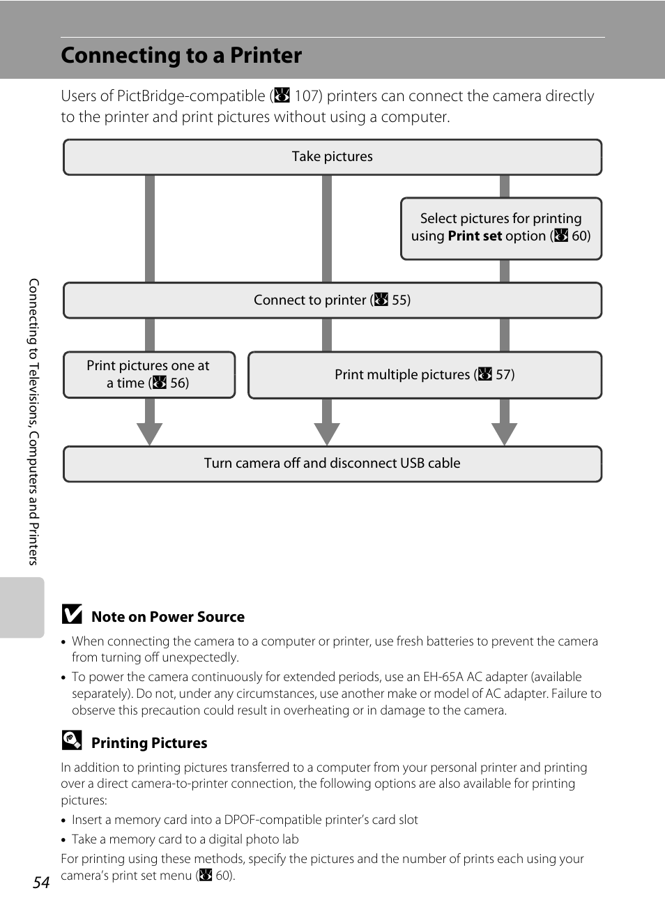 Connecting to a printer | Nikon collpix L16 User Manual | Page 66 / 124