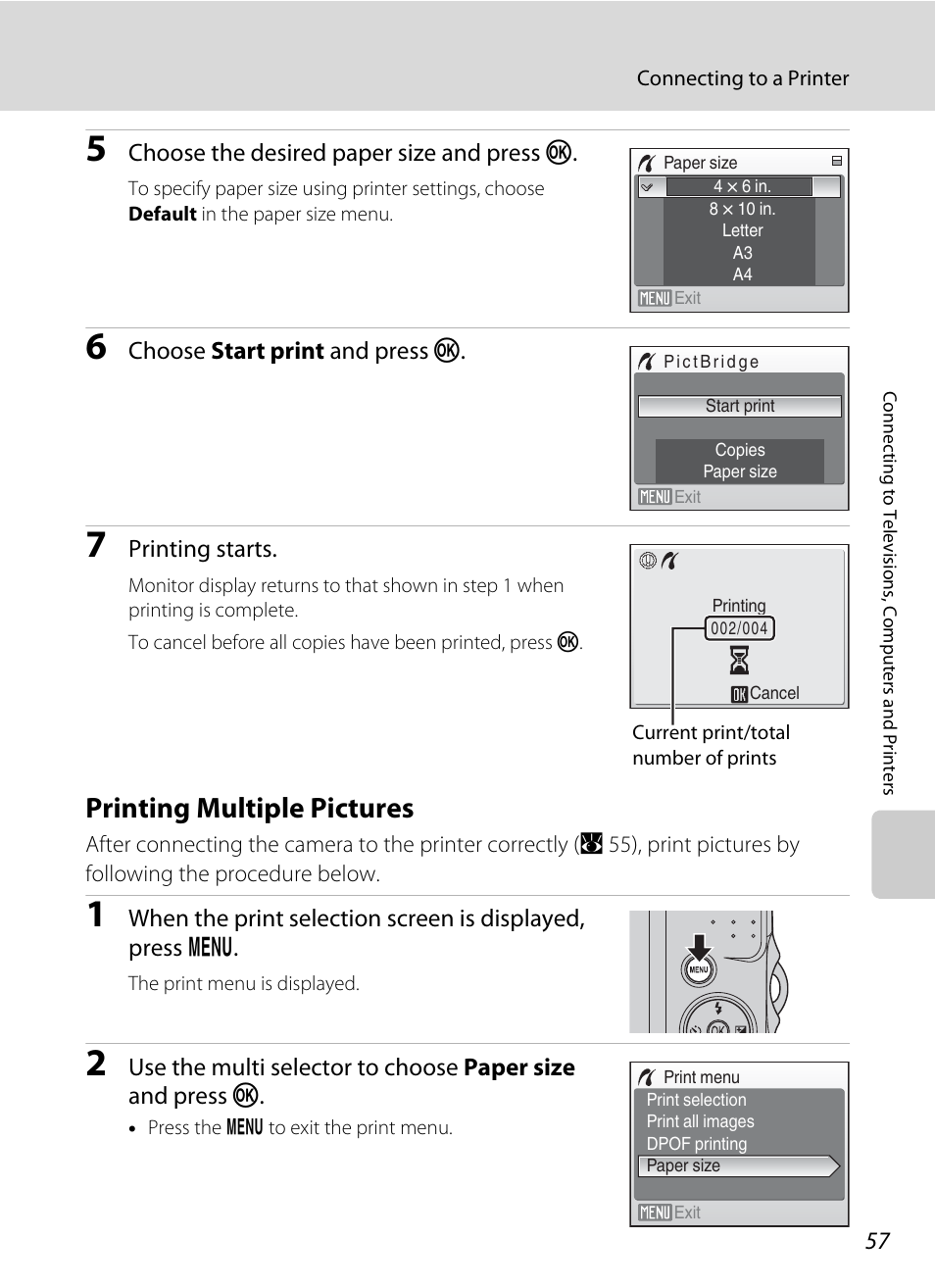 Printing multiple pictures, A 57) | Nikon collpix L16 User Manual | Page 69 / 124