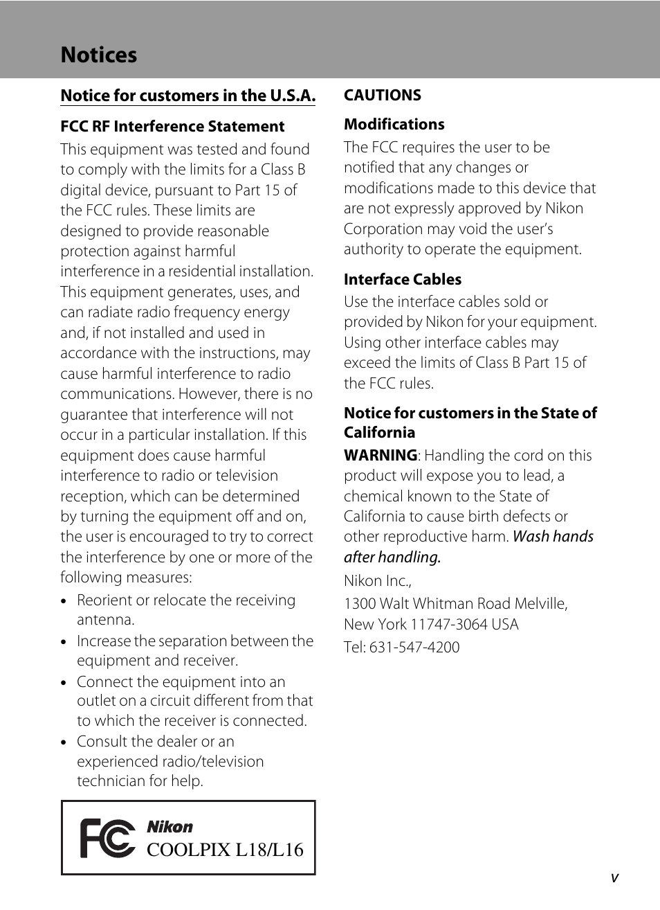 Notices, Coolpix l18/l16 | Nikon collpix L16 User Manual | Page 7 / 124