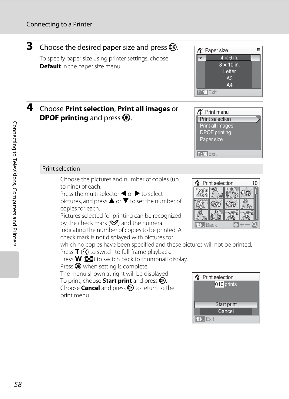 Choose the desired paper size and press k | Nikon collpix L16 User Manual | Page 70 / 124