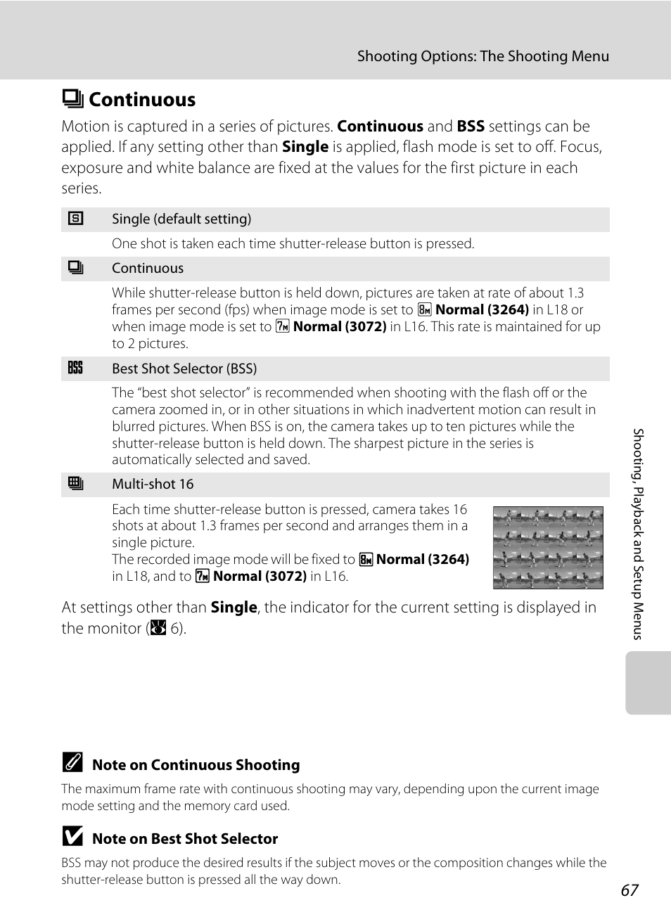 Continuous, C continuous, Bss (a 67) is availa | A 67 | Nikon collpix L16 User Manual | Page 79 / 124