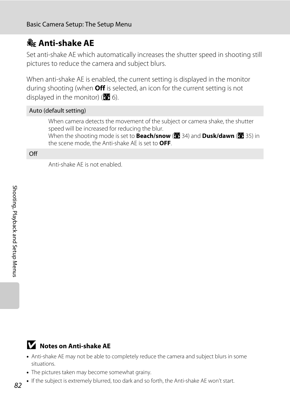 Anti-shake ae, U anti-shake ae, A 82 | A 82) is se, A 82) setting a | Nikon collpix L16 User Manual | Page 94 / 124