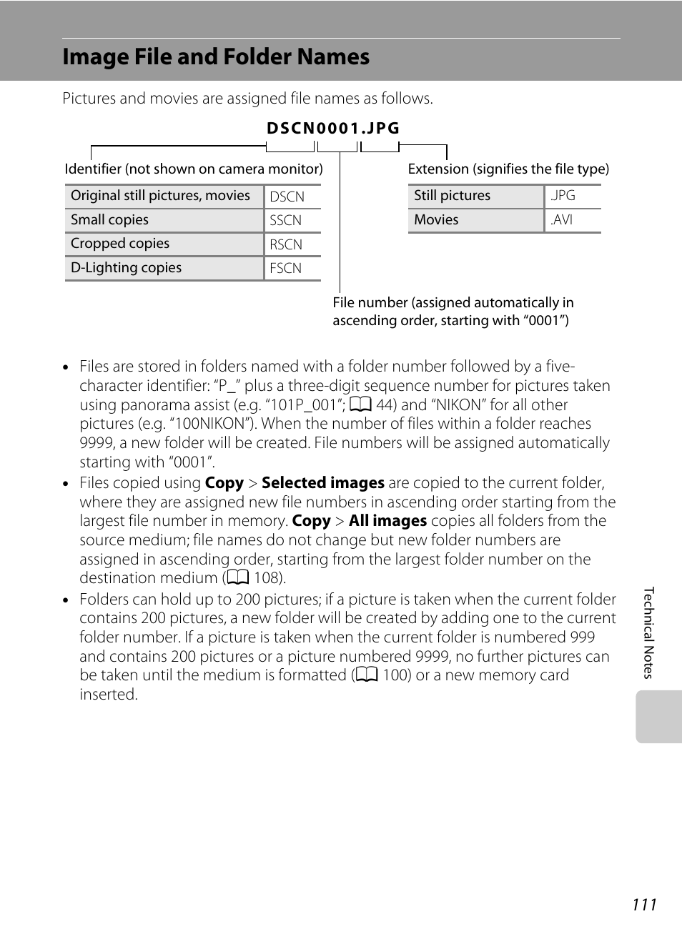 Image file and folder names, A 111) for, A 111) | A 111) f, A 111) from the, A 111 | Nikon COLLPIX L22 User Manual | Page 123 / 148