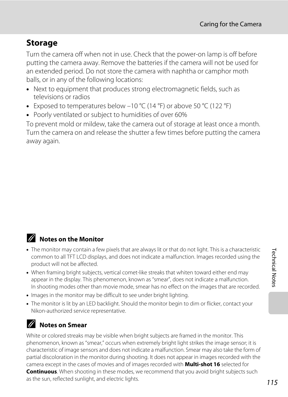 Storage, Ear (a 115, A 115) | Nikon COLLPIX L22 User Manual | Page 127 / 148