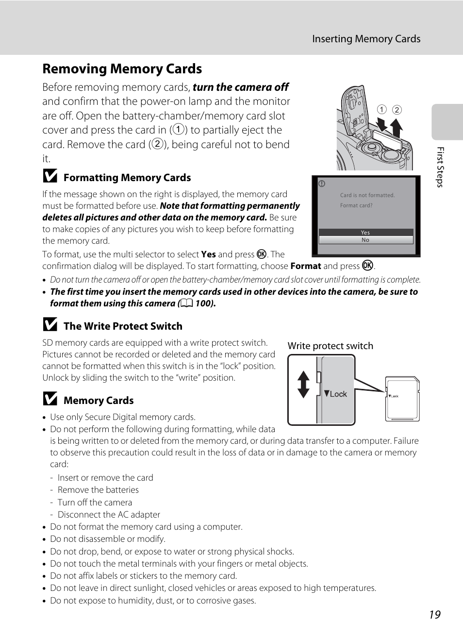 Removing memory cards | Nikon COLLPIX L22 User Manual | Page 31 / 148