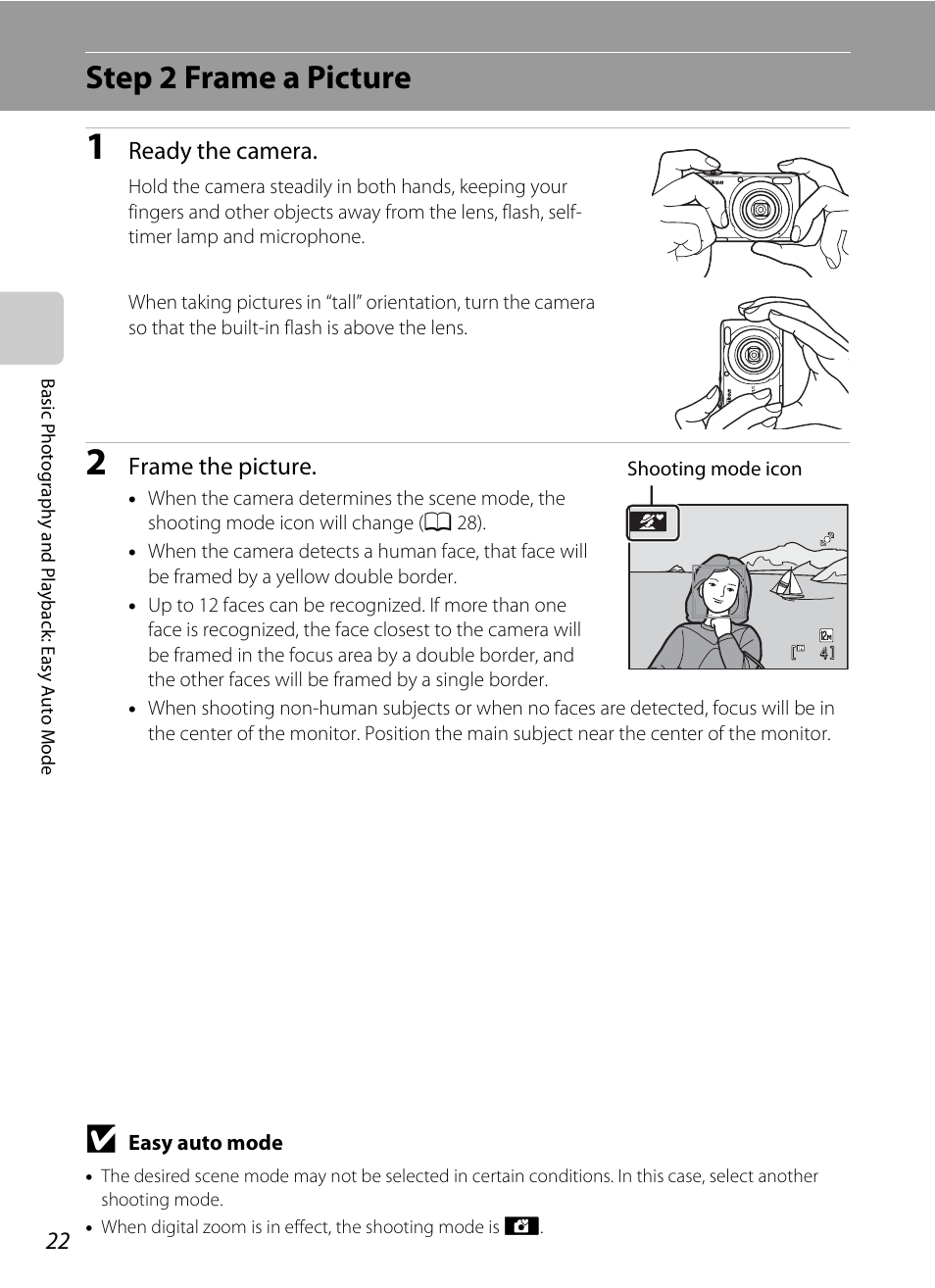 Step 2 frame a picture | Nikon COLLPIX L22 User Manual | Page 34 / 148