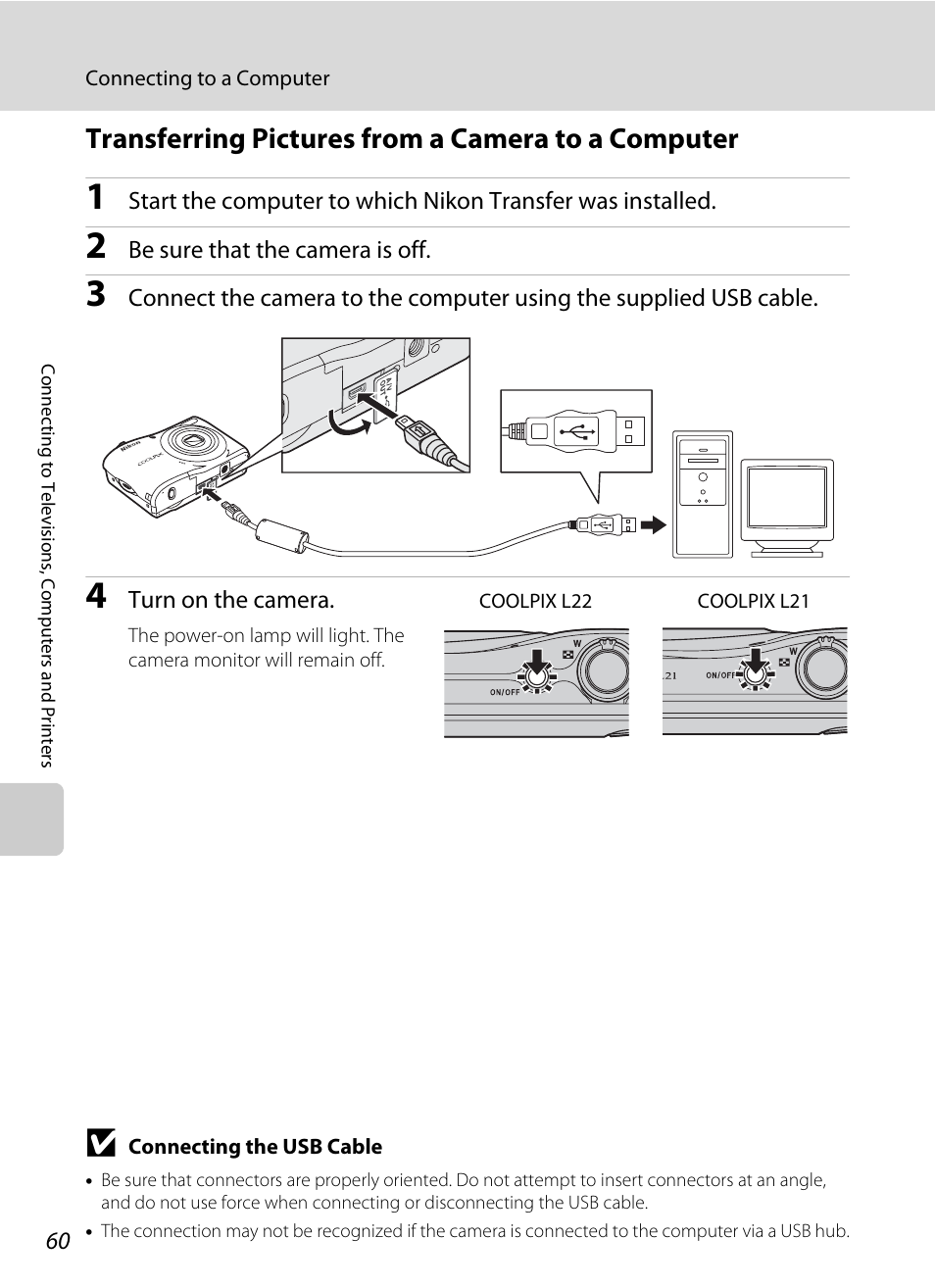 Transferring pictures from a camera to a computer | Nikon COLLPIX L22 User Manual | Page 72 / 148