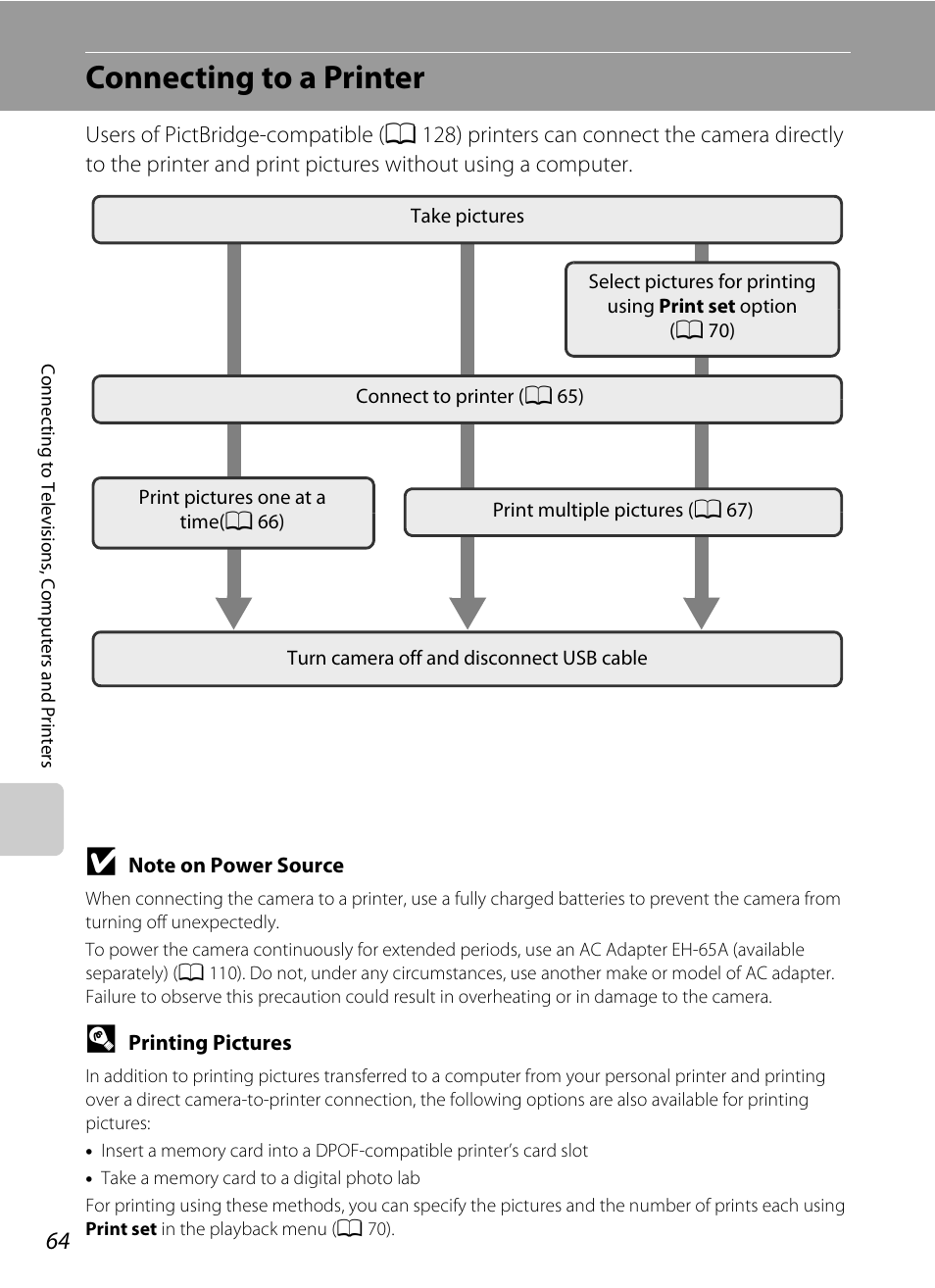 Connecting to a printer | Nikon COLLPIX L22 User Manual | Page 76 / 148