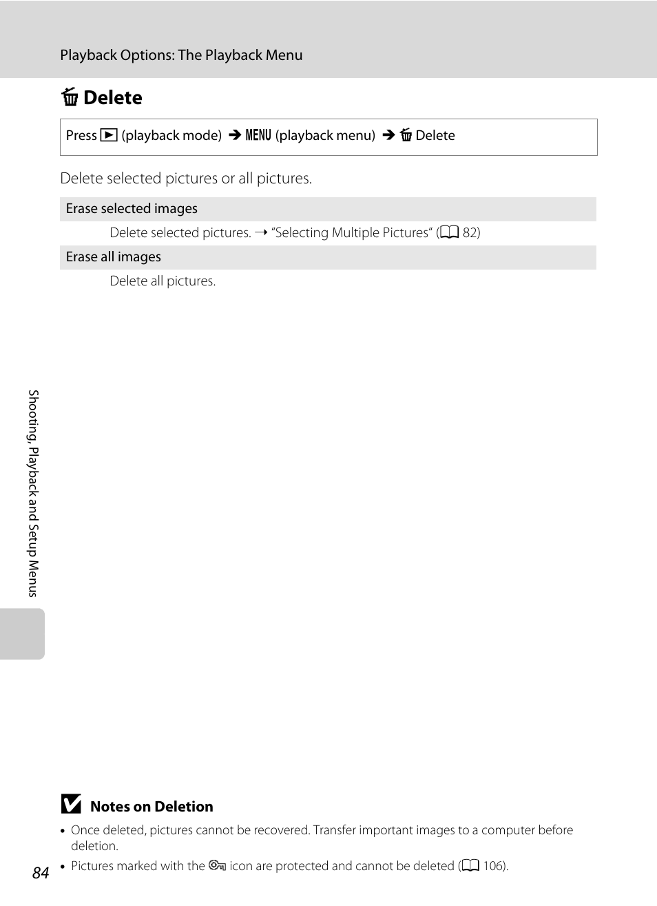 Delete, C delete, A 84) is se | A 84, Cdelete | Nikon COLLPIX L22 User Manual | Page 96 / 148