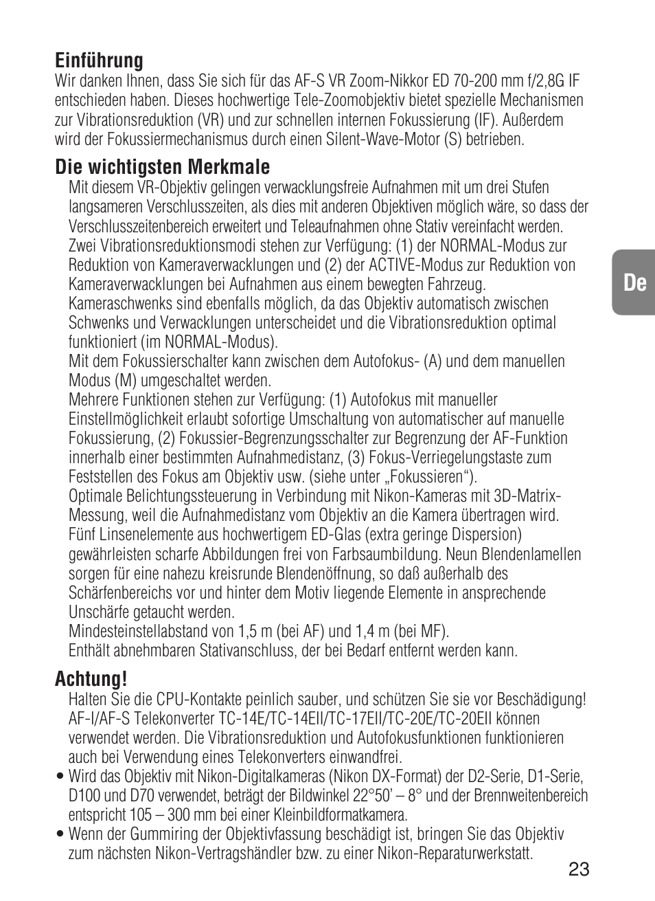 Nikon AF-S VR User Manual | Page 23 / 71