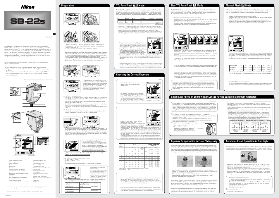 Nikon SB 22 User Manual | 2 pages