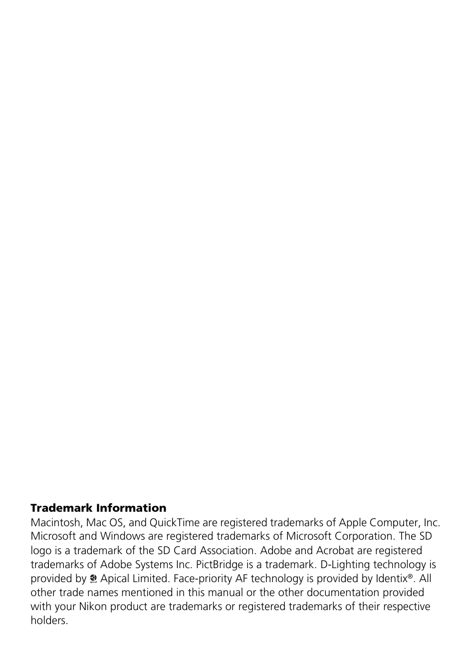 Trademark information | Nikon Coolpix L4 User Manual | Page 2 / 112
