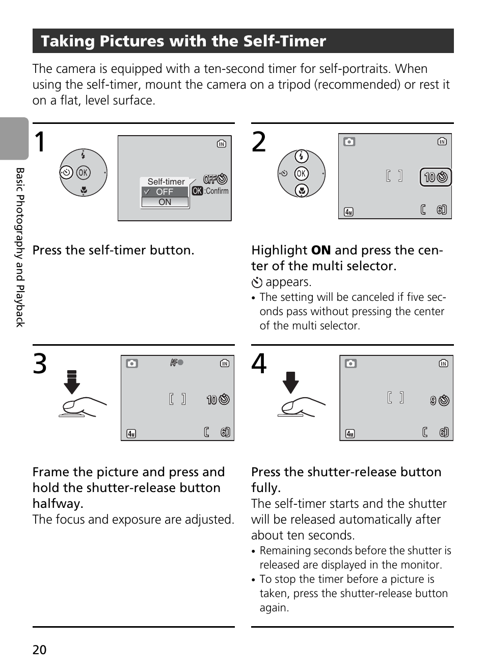 Taking pictures with the self-timer | Nikon Coolpix L4 User Manual | Page 32 / 112