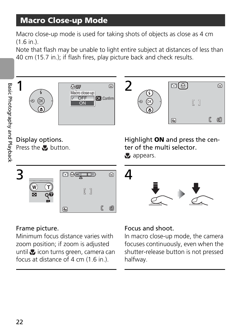 Macro close-up mode | Nikon Coolpix L4 User Manual | Page 34 / 112