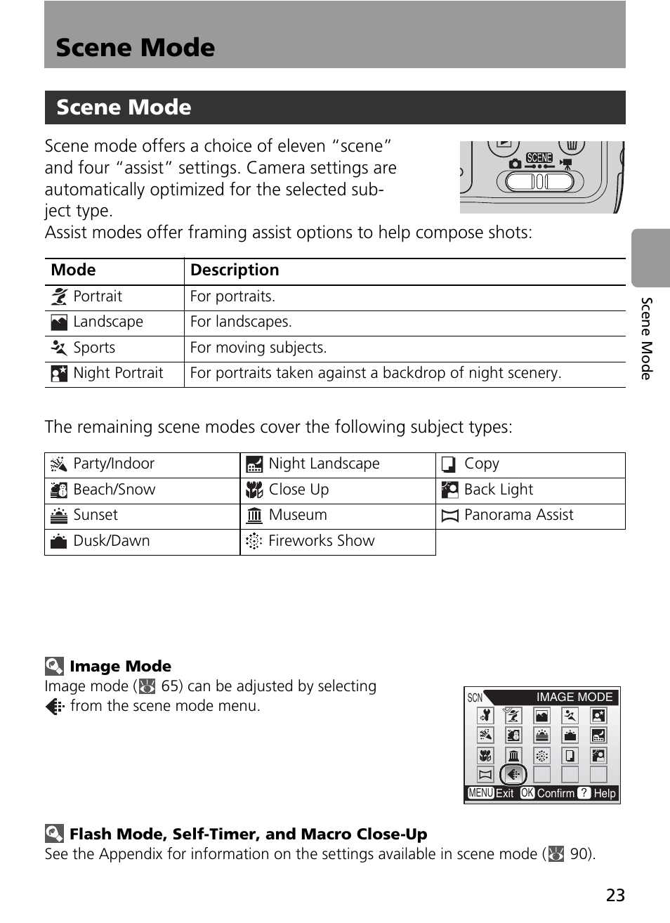 Scene mode | Nikon Coolpix L4 User Manual | Page 35 / 112