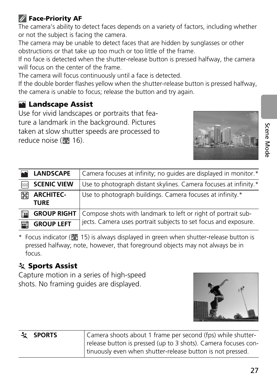 Landscape assist, Sports assist | Nikon Coolpix L4 User Manual | Page 39 / 112