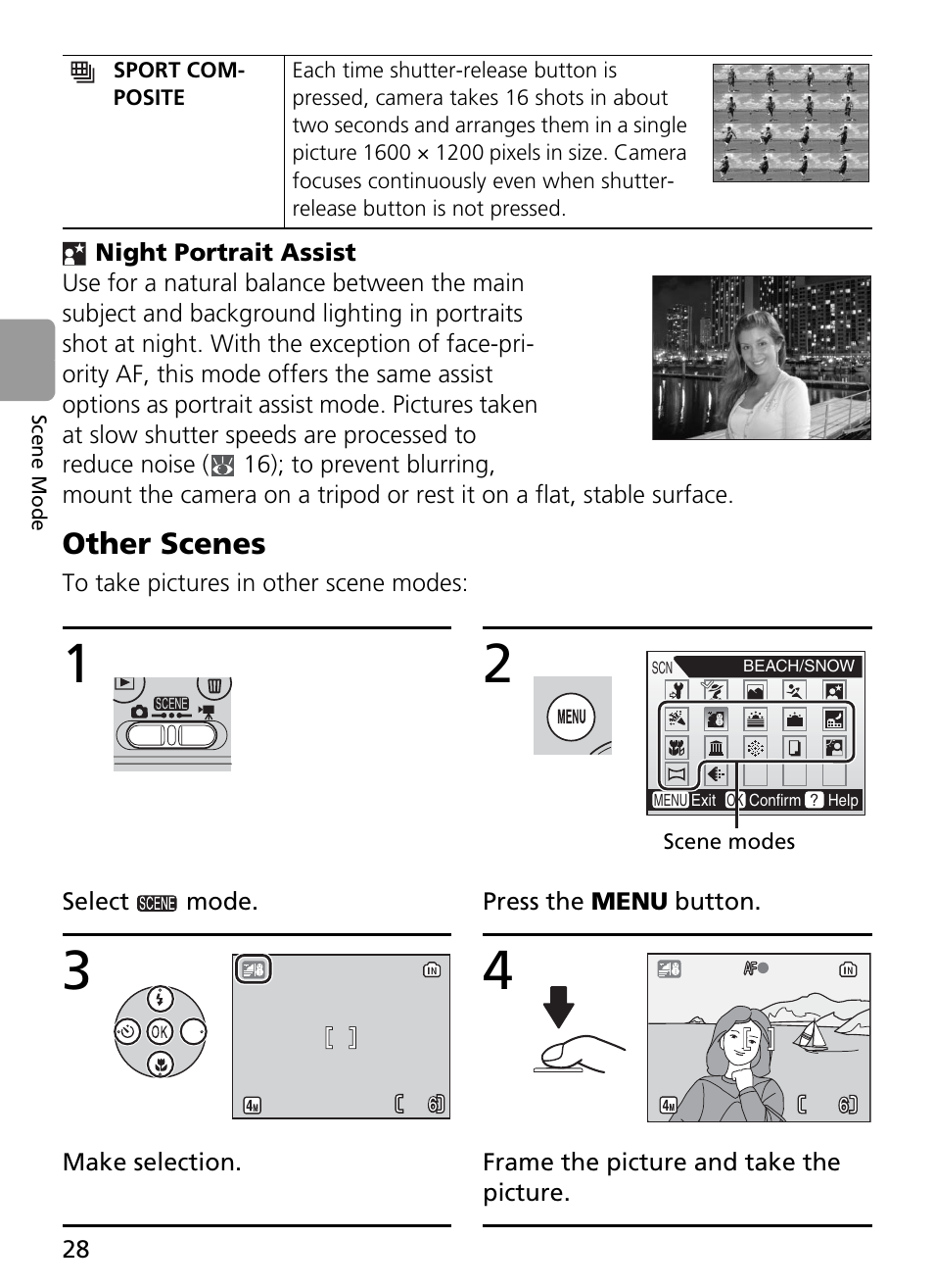 Night portrait assist, Other scenes | Nikon Coolpix L4 User Manual | Page 40 / 112