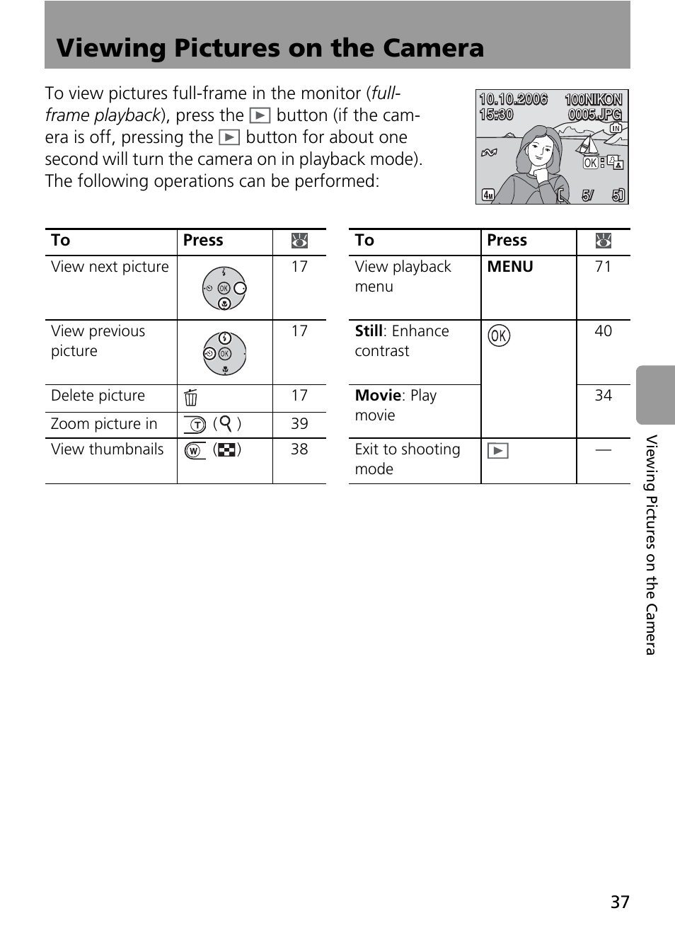Viewing pictures on the camera | Nikon Coolpix L4 User Manual | Page 49 / 112