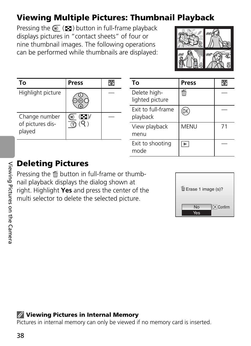 Viewing multiple pictures: thumbnail playback, Deleting pictures | Nikon Coolpix L4 User Manual | Page 50 / 112