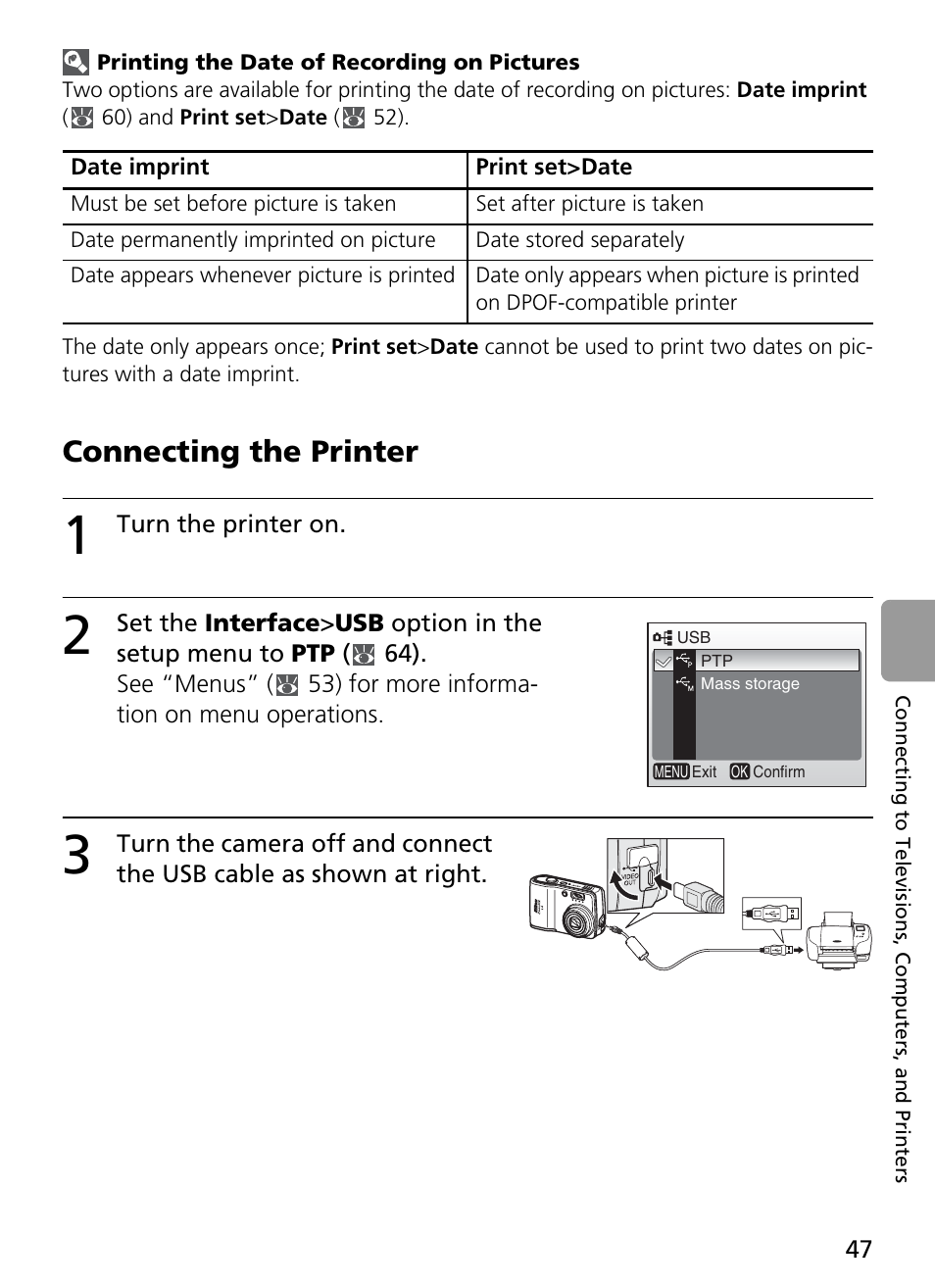 1 turn the printer on, Connecting the printer | Nikon Coolpix L4 User Manual | Page 59 / 112