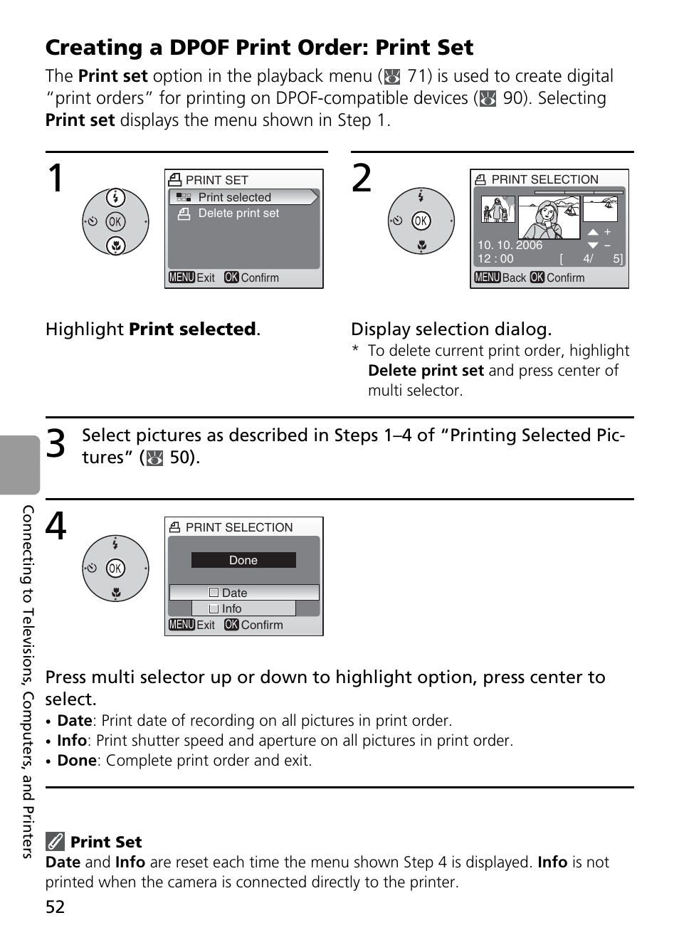 Creating a dpof print order: print set, 52). see | Nikon Coolpix L4 User Manual | Page 64 / 112
