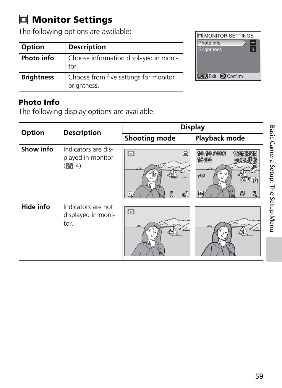 Monitor settings | Nikon Coolpix L4 User Manual | Page 71 / 112